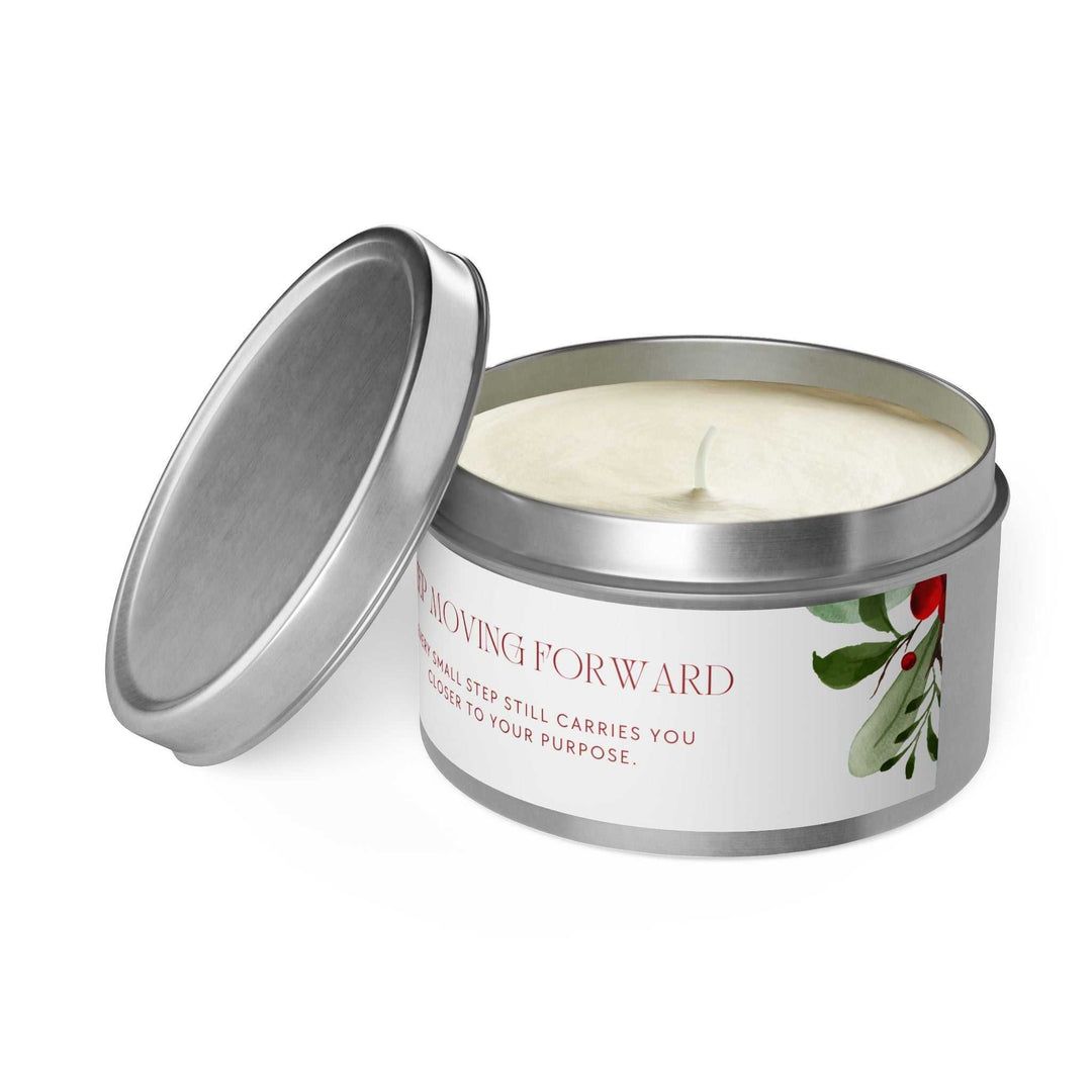 Keep Going Tin Candle natural coconut soy wax in silver tin