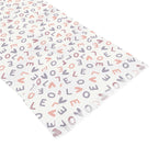 Lightweight transparent scarf with love pattern in pink and gray tones