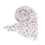 Lightweight white scarf with detailed love pattern design