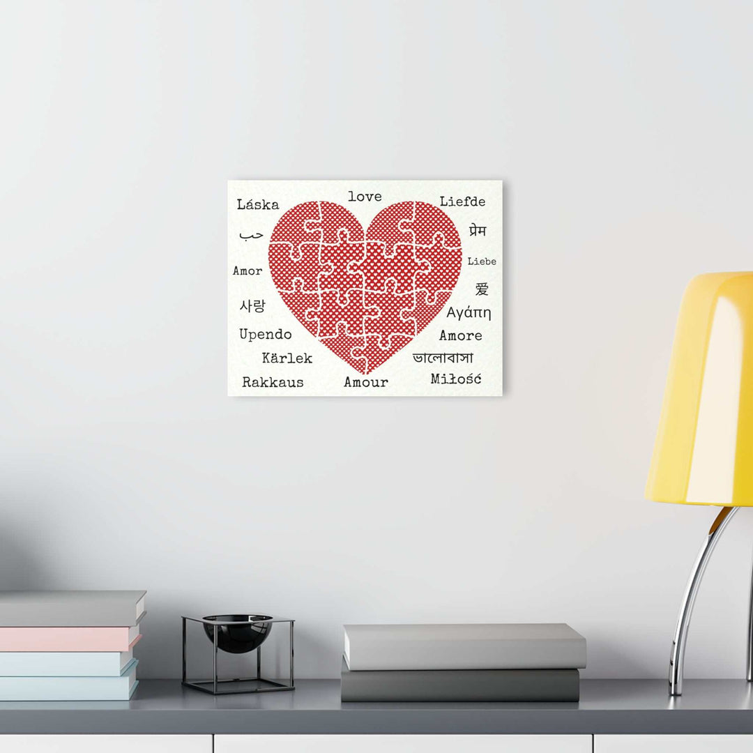 Love Acrylic Prints featuring a puzzle design in multiple languages