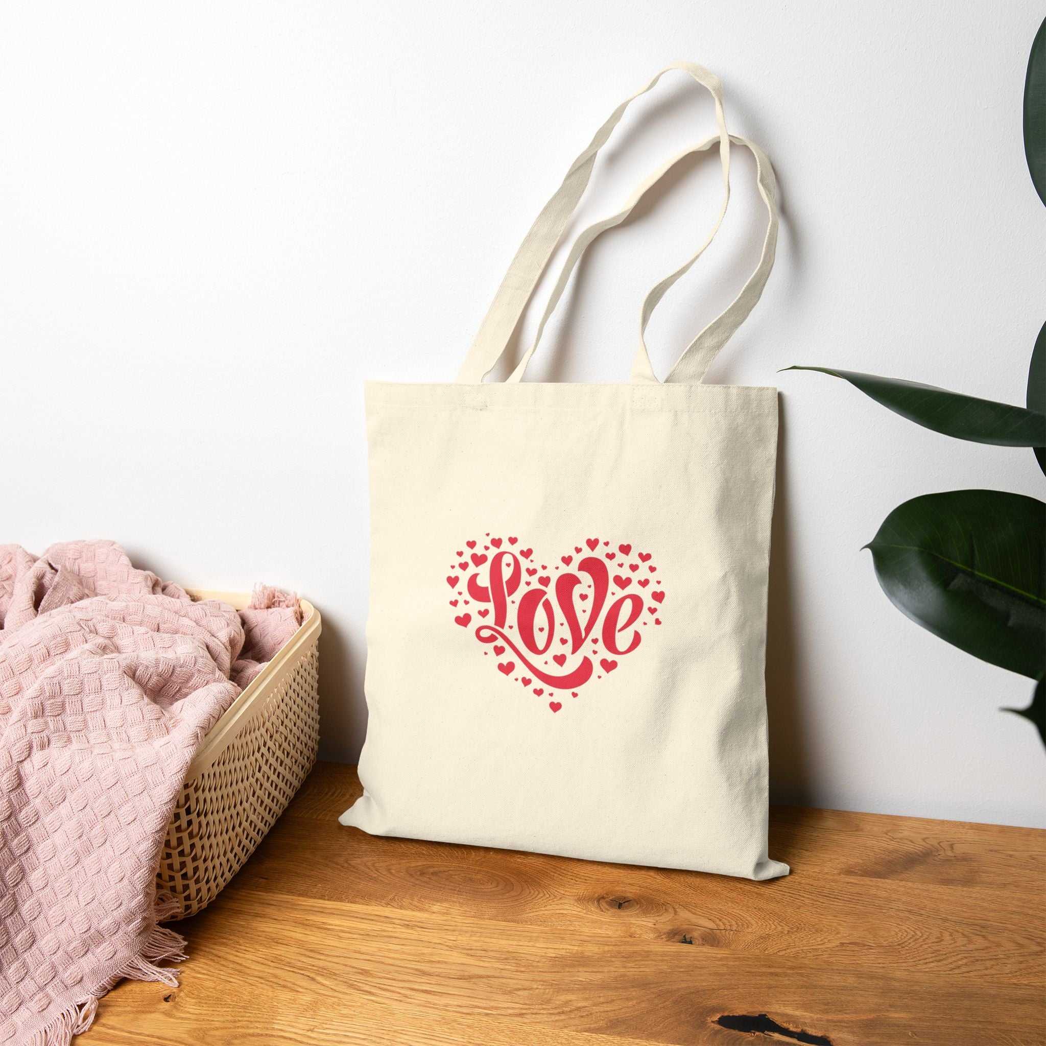 Love Tote Bag 100% cotton canvas with red heart design