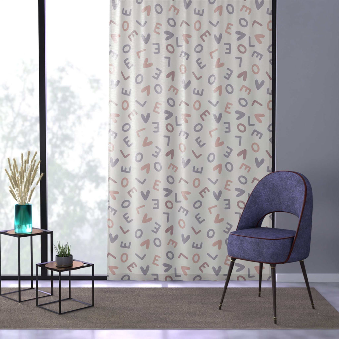 Love Window Curtain with soft light filtering, white fabric printed