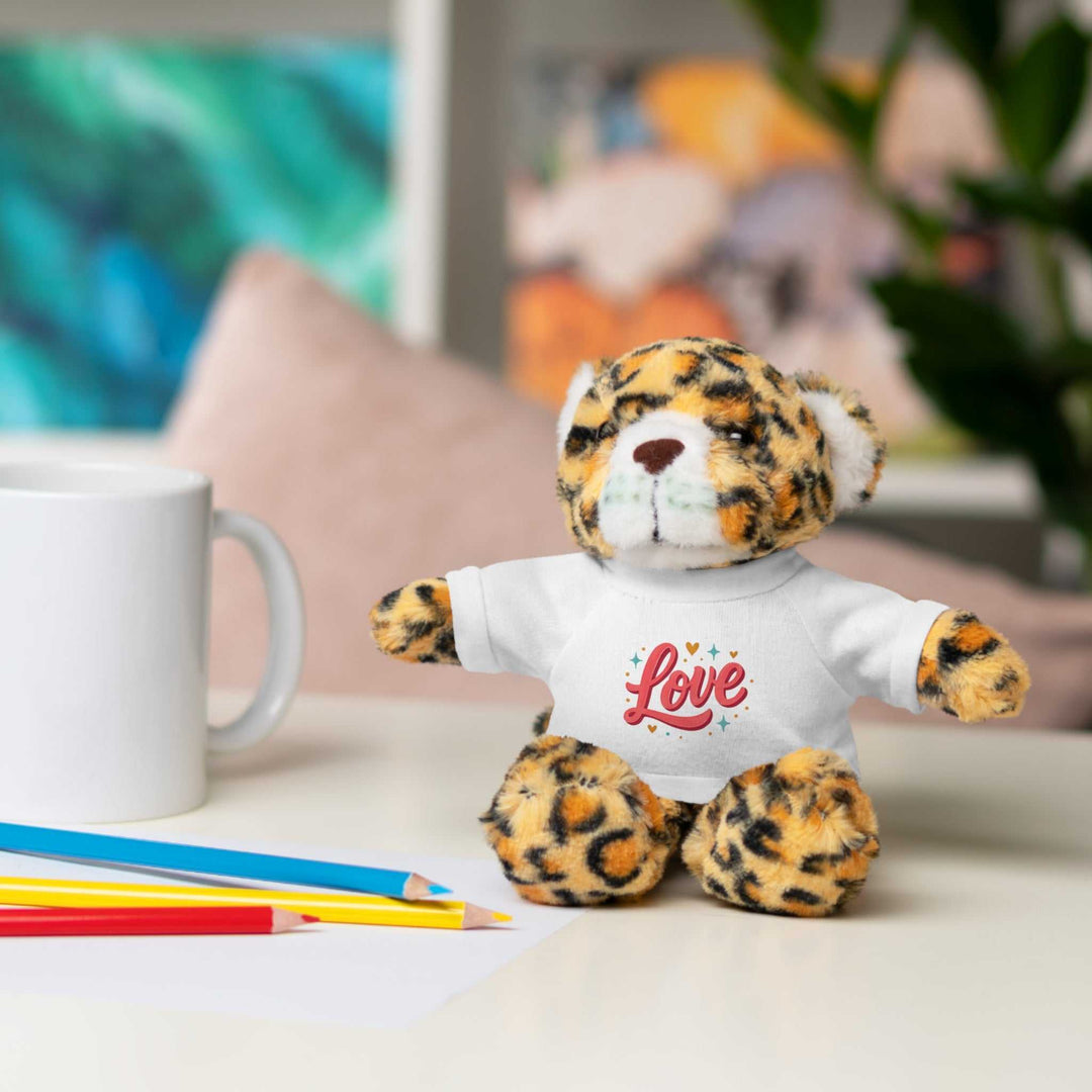 Love stuffed animal tee plush jaguar toy with white cotton shirt