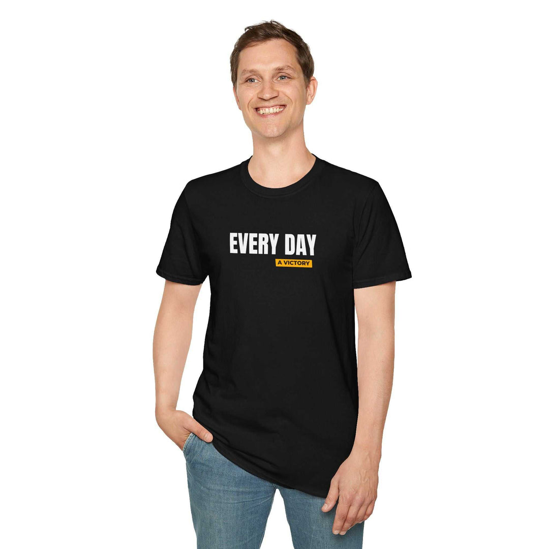 Man wearing black Daily Victory T-Shirt