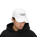 Man wearing white classic dad cap with "Keep Your Promises" text