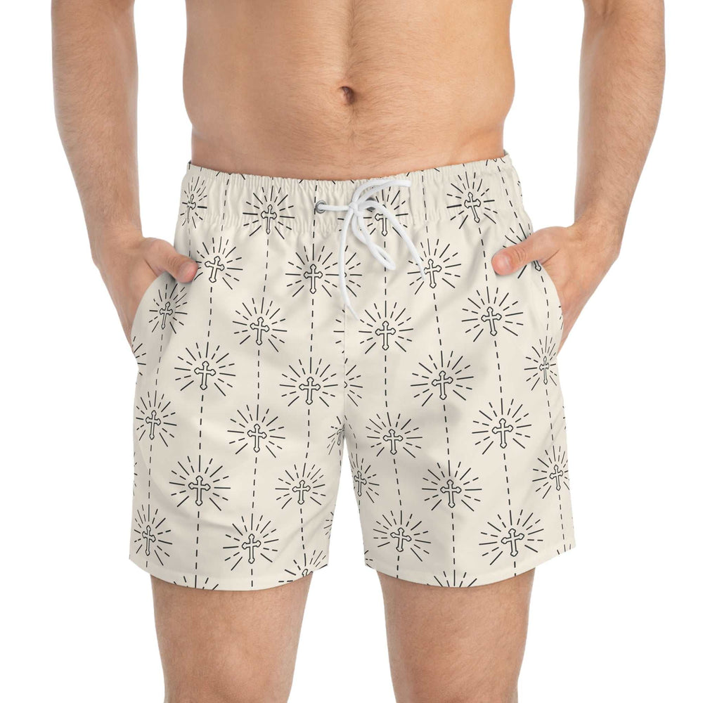 Men's Christian swim trunks with all-over cross pattern