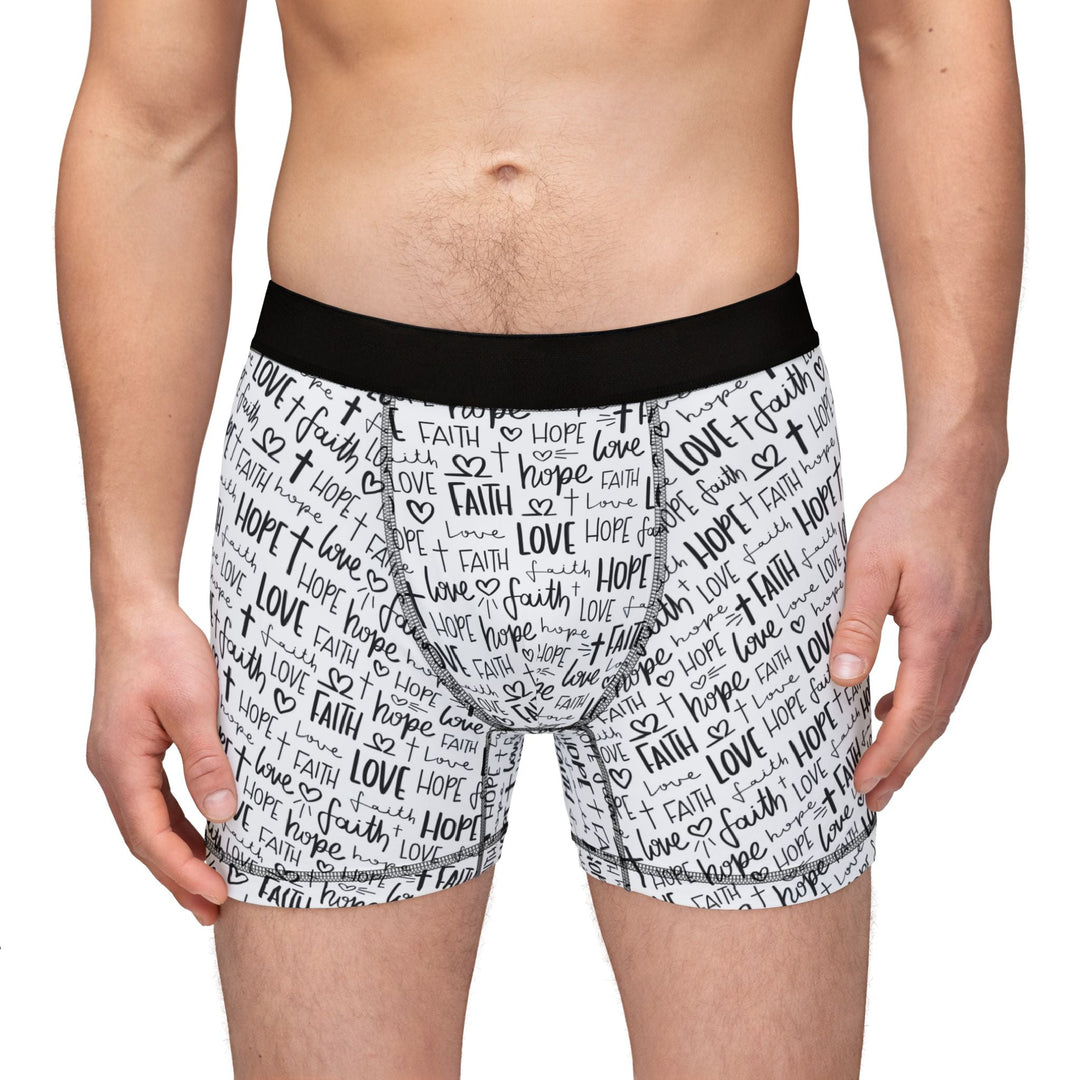 Men's Faith Hope Love boxers in black and white
