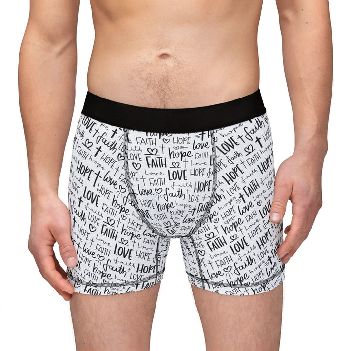 Men's Faith Hope Love boxers in black and white