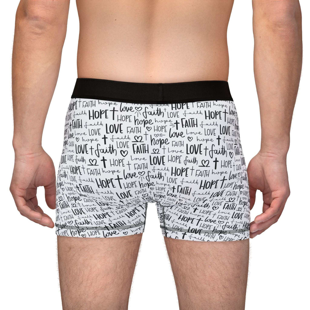 Men's Faith Hope Love boxers with black waistband