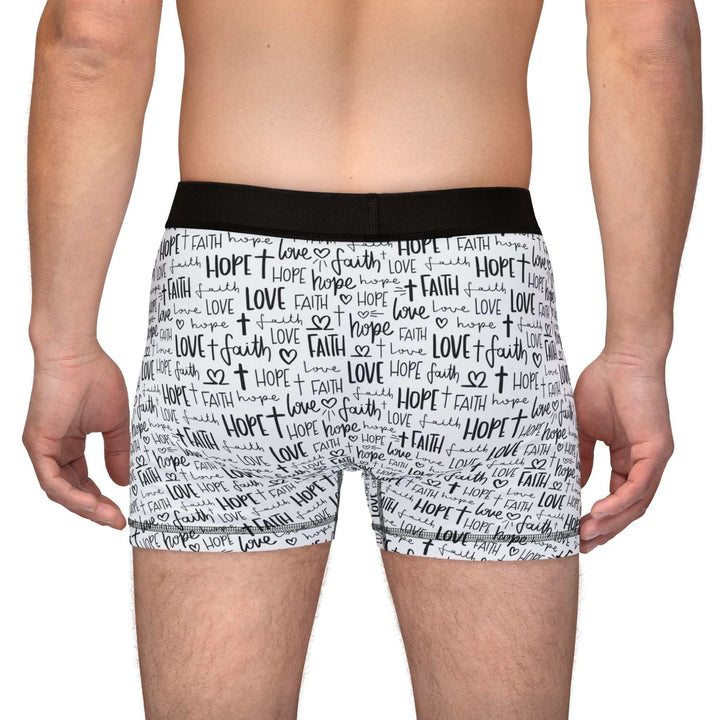 Men's Faith Hope Love boxers with black waistband