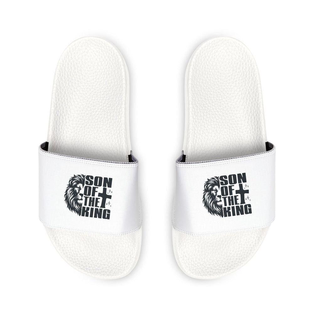 Men's Faith Sandals slide sandals with black "Son of the King" printed