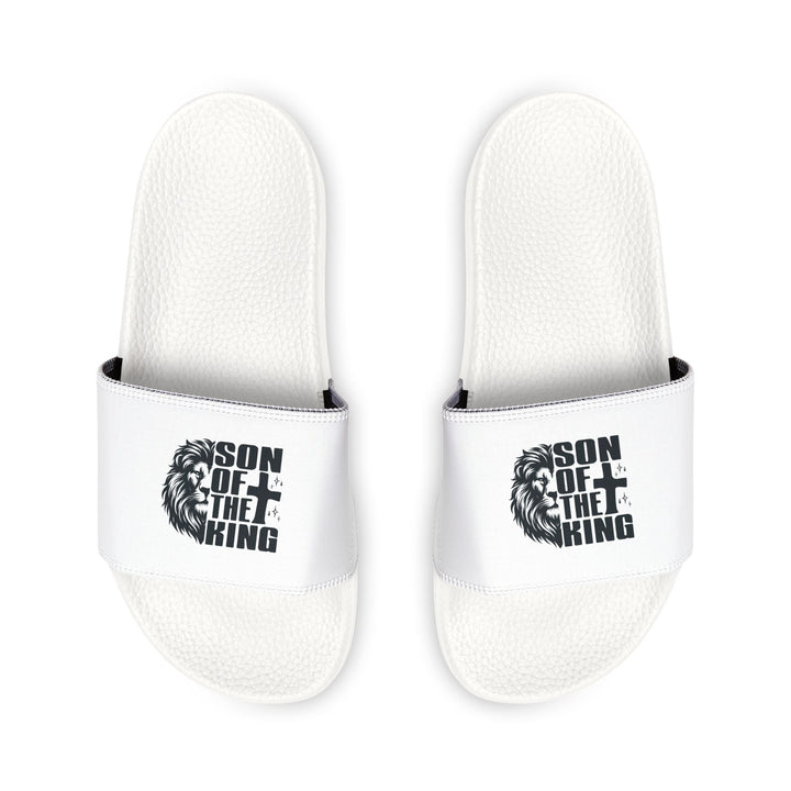 Men's Faith Sandals slide sandals with black "Son of the King" printed