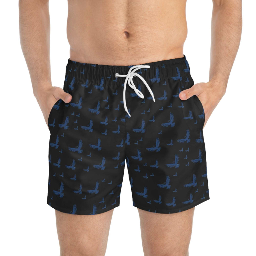 Men's Flying Eagle Swim Trunks with blue eagle pattern