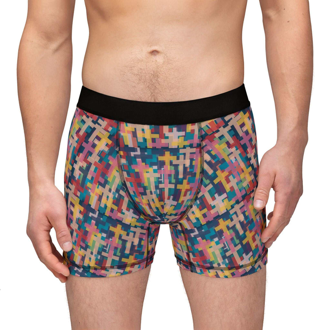 Men's colorful cross pattern boxers with black waistband