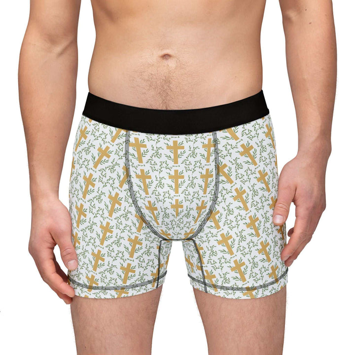 Men wearing Golden Cross Men's Boxers featuring stretchable