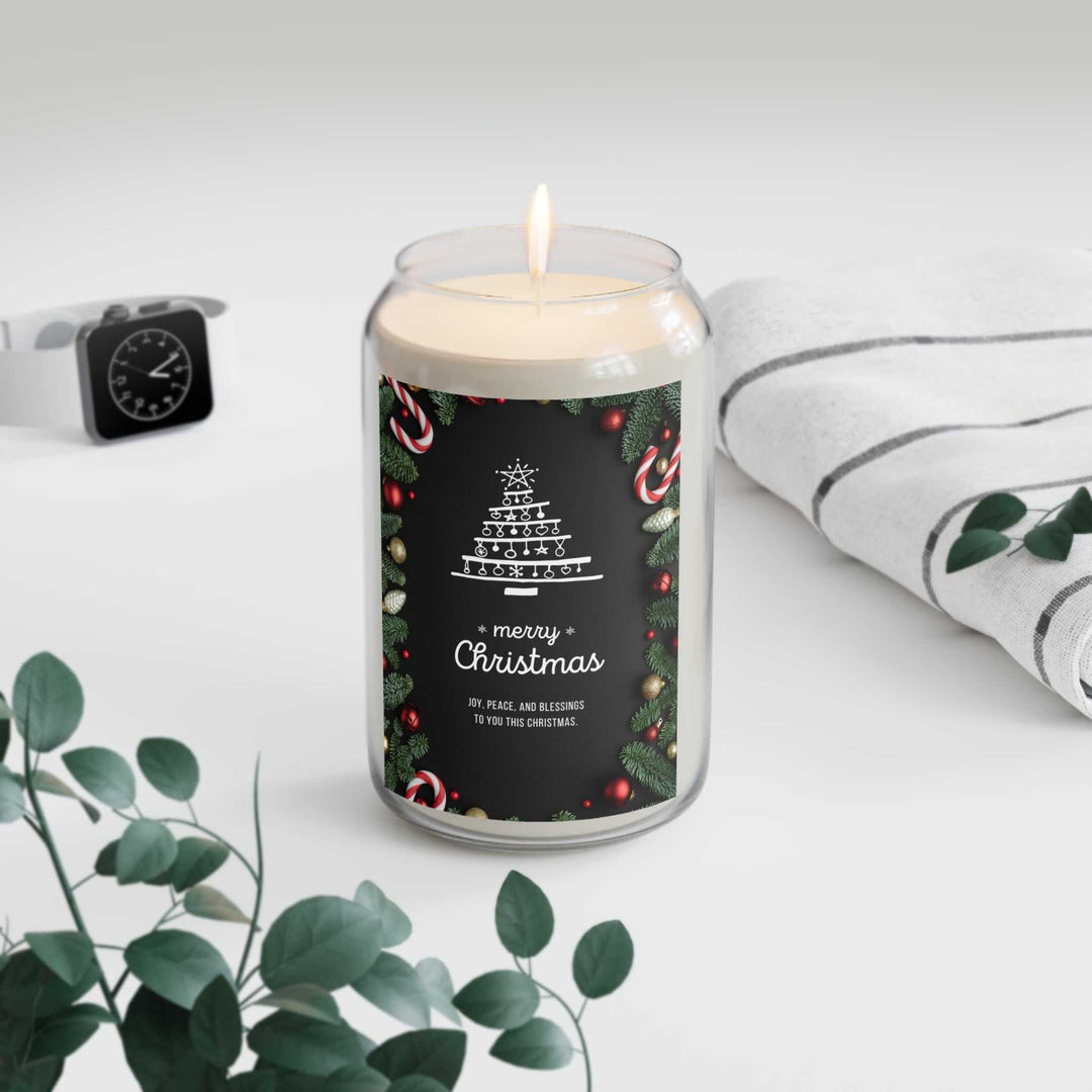 Merry Christmas Candle with festive design, natural soy wax