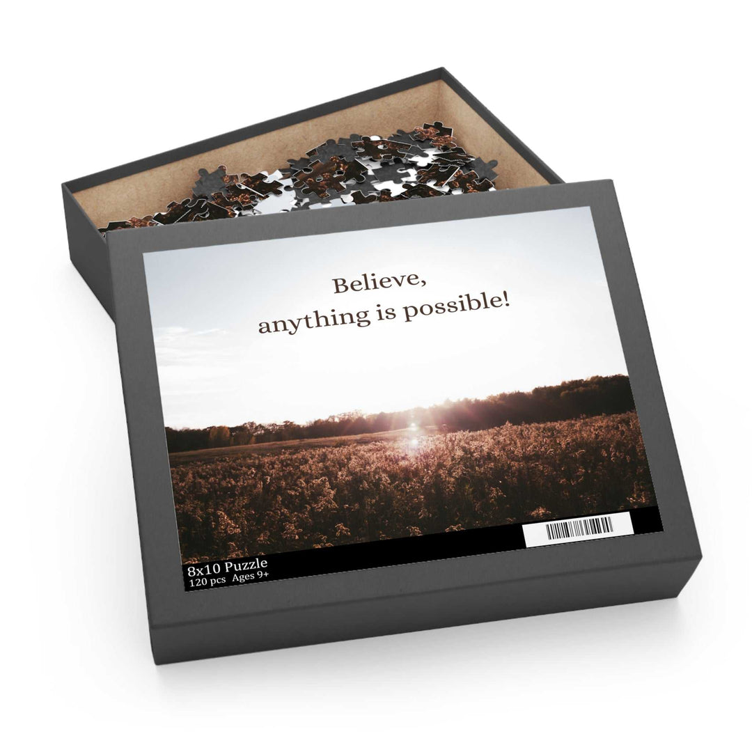 Motivational puzzle featuring "Believe, anything is possible!" phrase