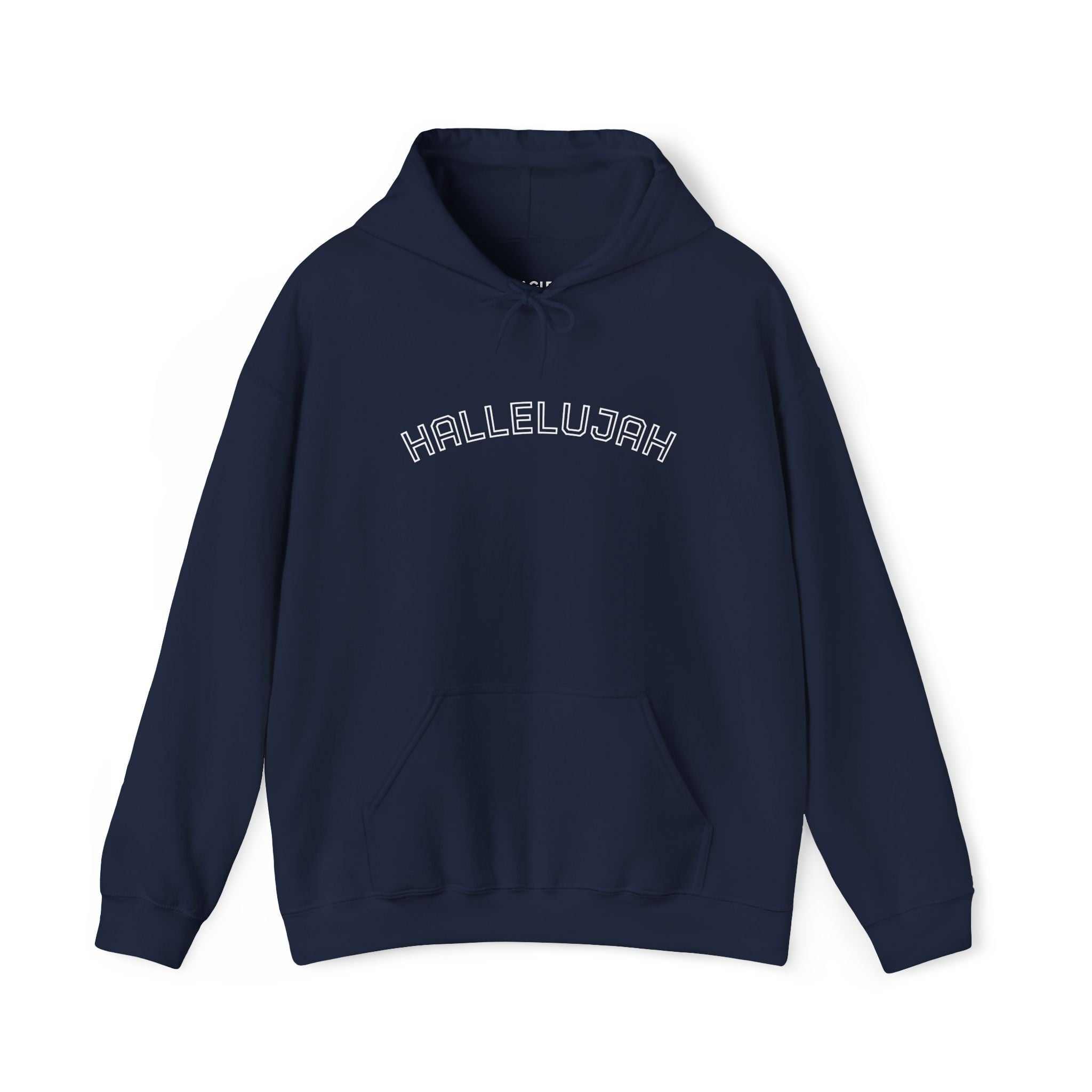 Navy Hallelujah Hoodie with kangaroo pocket