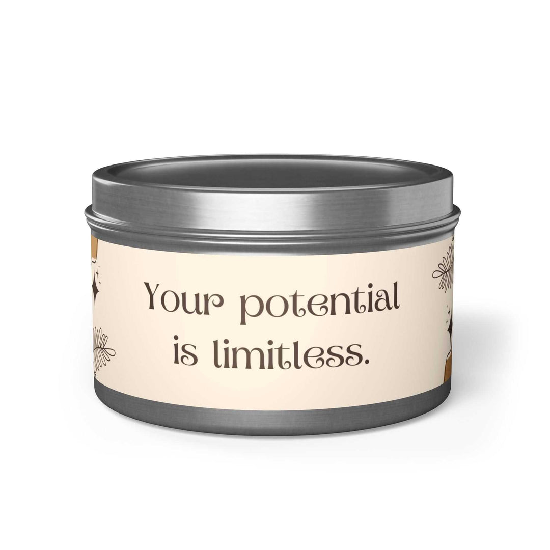 No Limits Tin Candle in silver tin with motivational quote