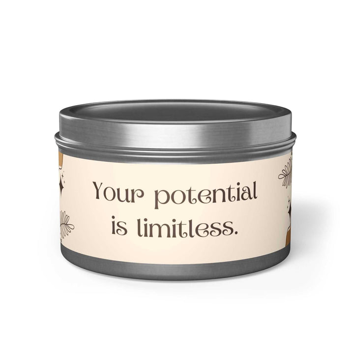 No Limits Tin Candle in silver tin with motivational quote