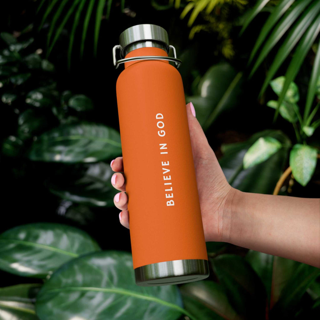 Orange Believe in God vacuum insulated stainless steel bottle