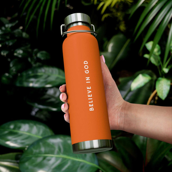 Orange Believe in God vacuum insulated stainless steel bottle