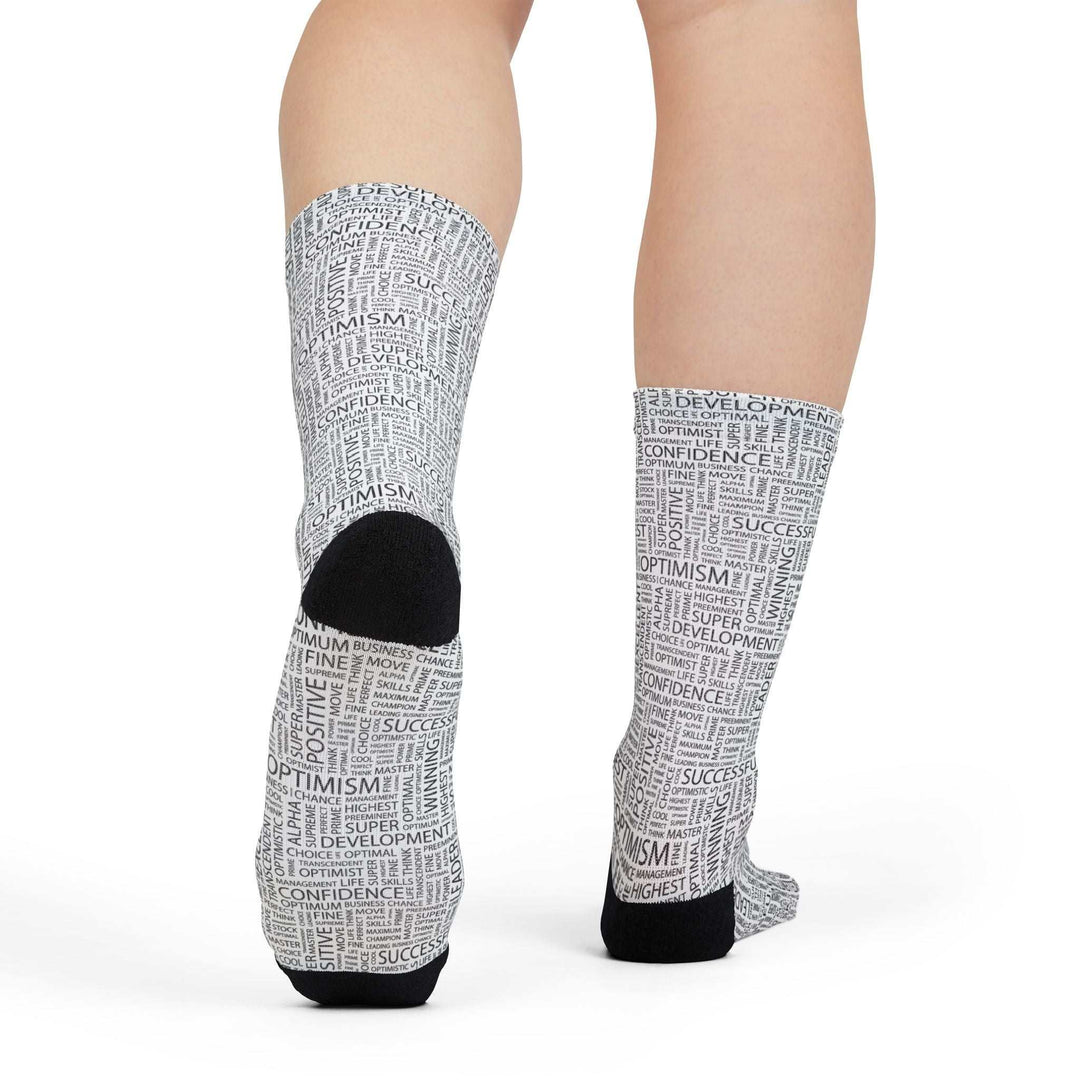 Pair of crew socks with black heel and toe accents