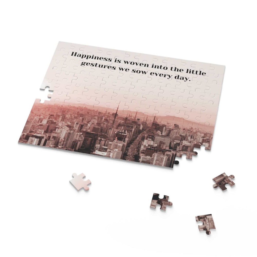 Partially completed 120-piece Happiness Puzzle featuring a cityscape