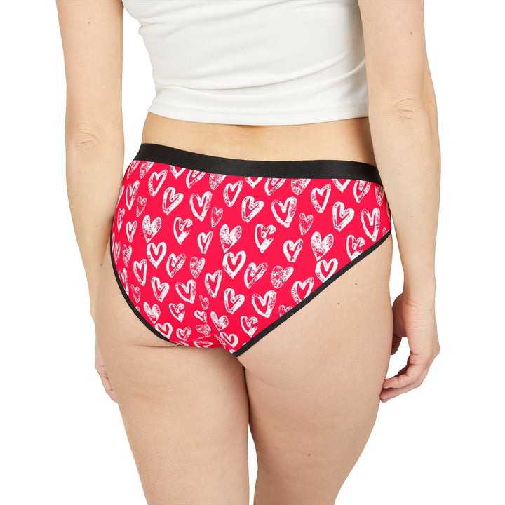 Pink Hearts Underwear briefs with white heart prints, black waistband