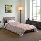Pink Love Comforter on bed in cozy modern bedroom