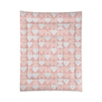 Pink Love Comforter with white heart pattern, lightweight