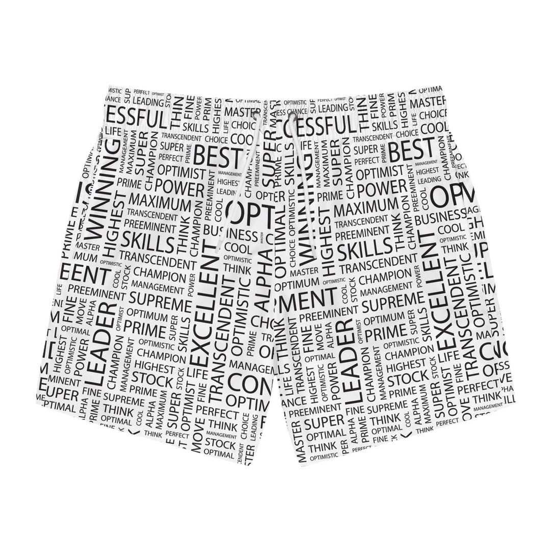 Positive Words Swim Trunks with all-over positive text