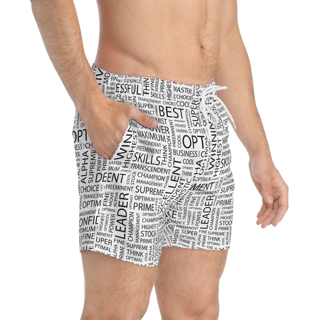 Positive Words Swim Trunks with black motivational text