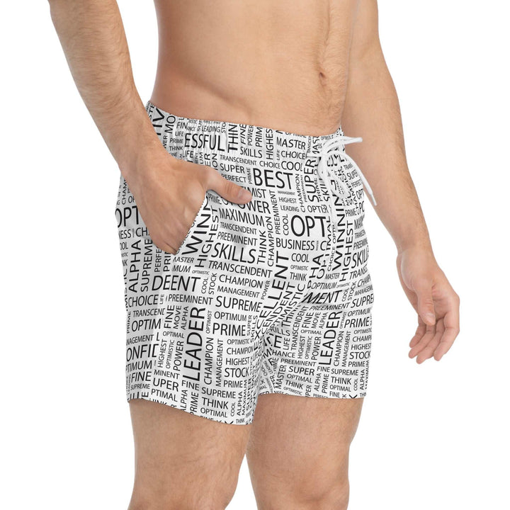 Positive Words Swim Trunks with black motivational text