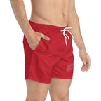 Red Blessed Swim Trunks with mesh-lined pockets