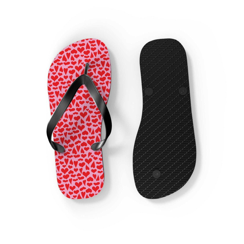 Red Hearts Flip Flops with black straps