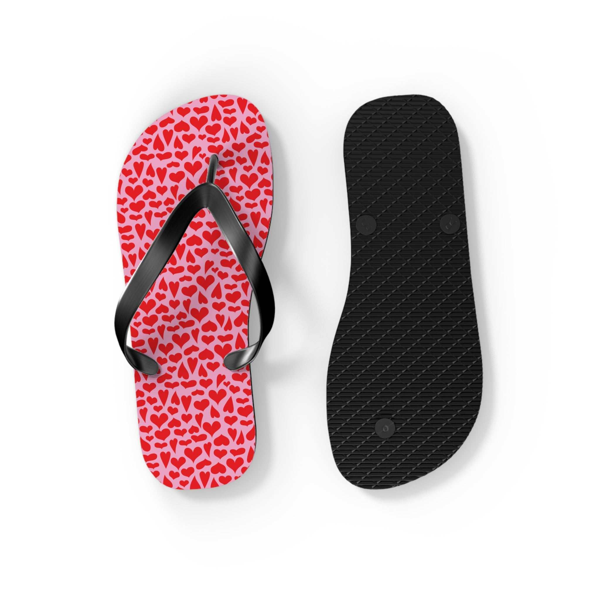 Red Hearts Flip Flops with black straps