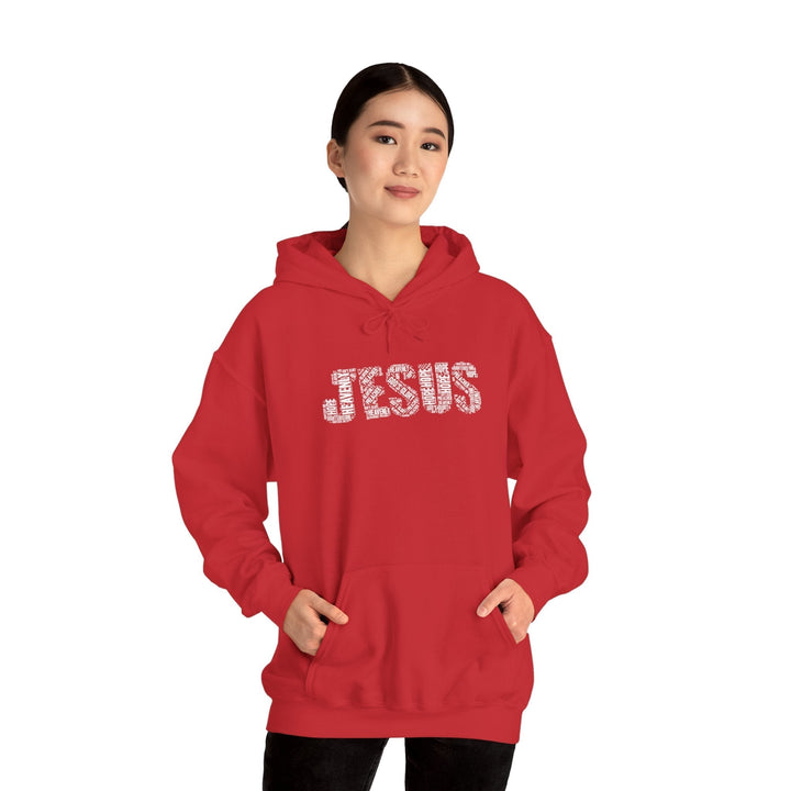 Red Jesus Hoodie with white text