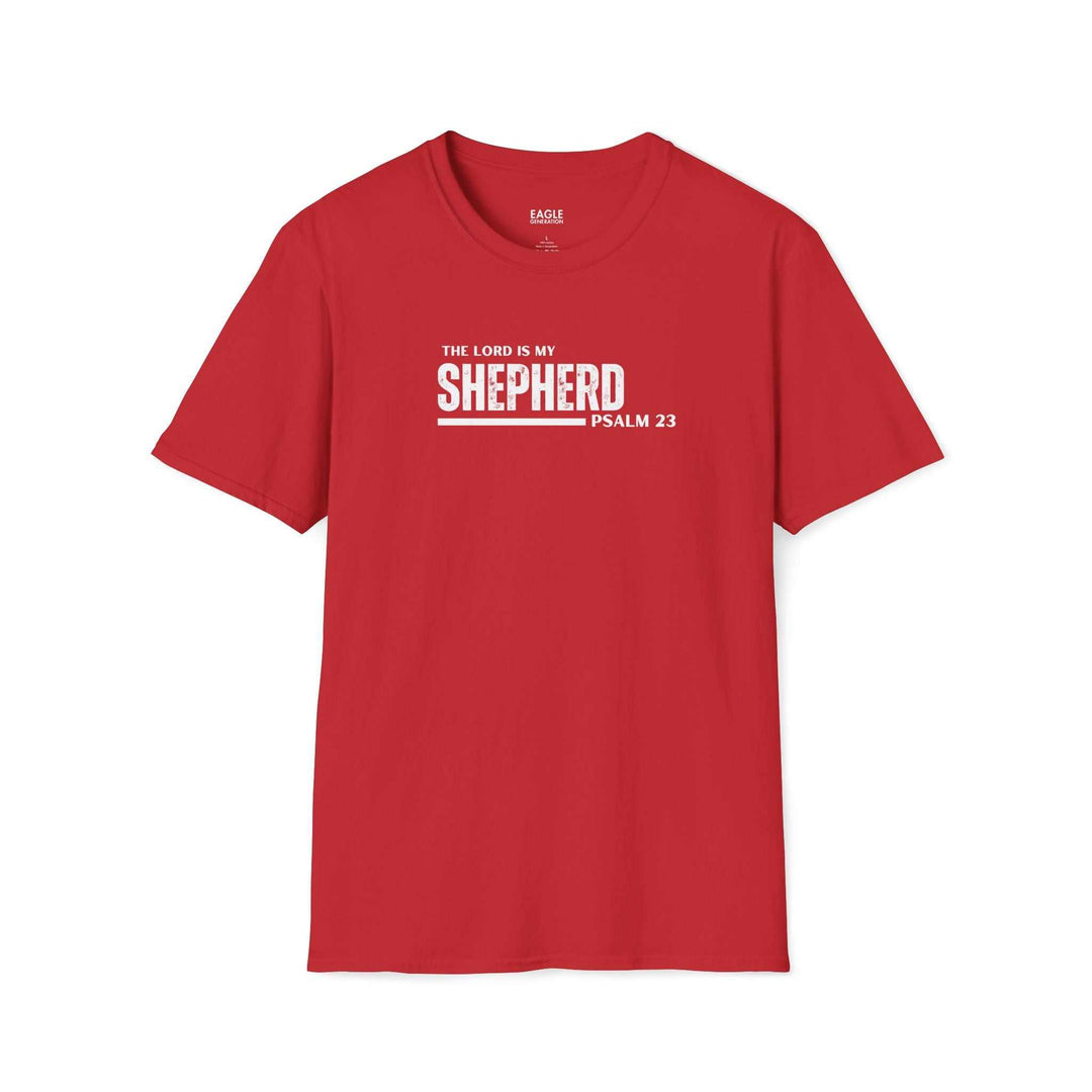 Red Psalm 23 T-Shirt with "The Lord is My Shepherd" text