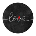 Round black Love Mouse Pad with white script and red heart