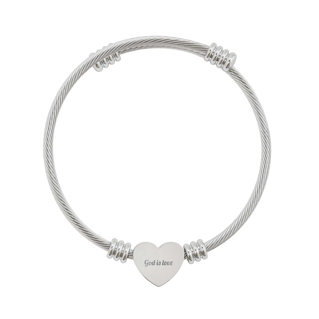 Silver God Is Love Bracelet with engravable heart charm