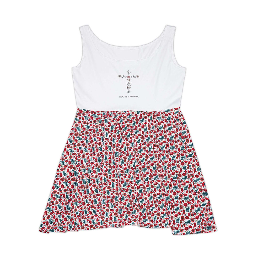 Sleeveless skater dress with "God Is Faithful" cross design