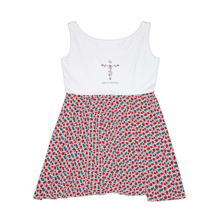 Sleeveless skater dress with "God Is Faithful" cross design