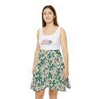 Sleeveless skater dress with white top and floral patterned