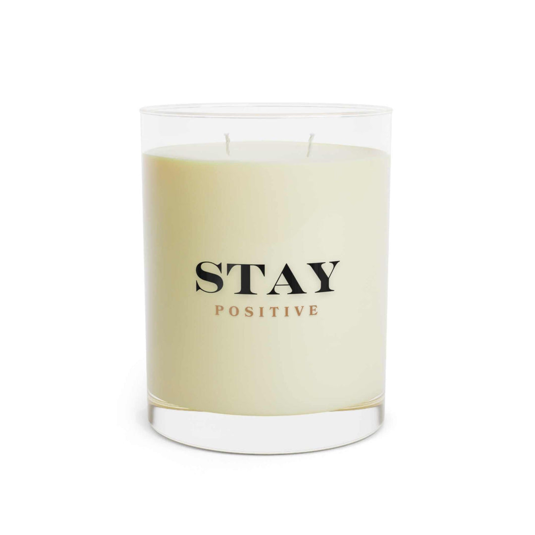 Stay Positive soy wax candle with two wicks and glass container for uplifting ambiance