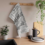Tea Towel hanging in kitchen with motivational text print