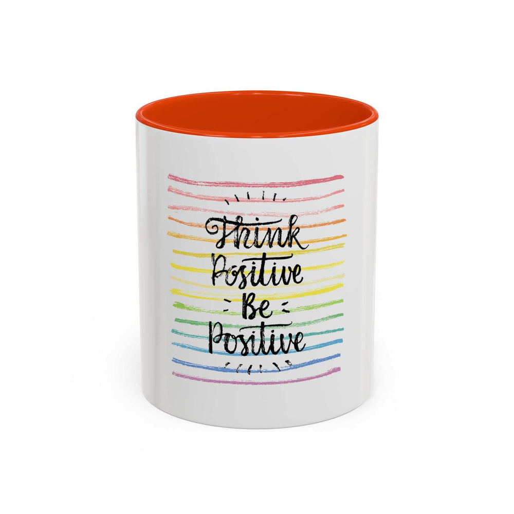 Think Positive Mug with colorful stripes and orange interior