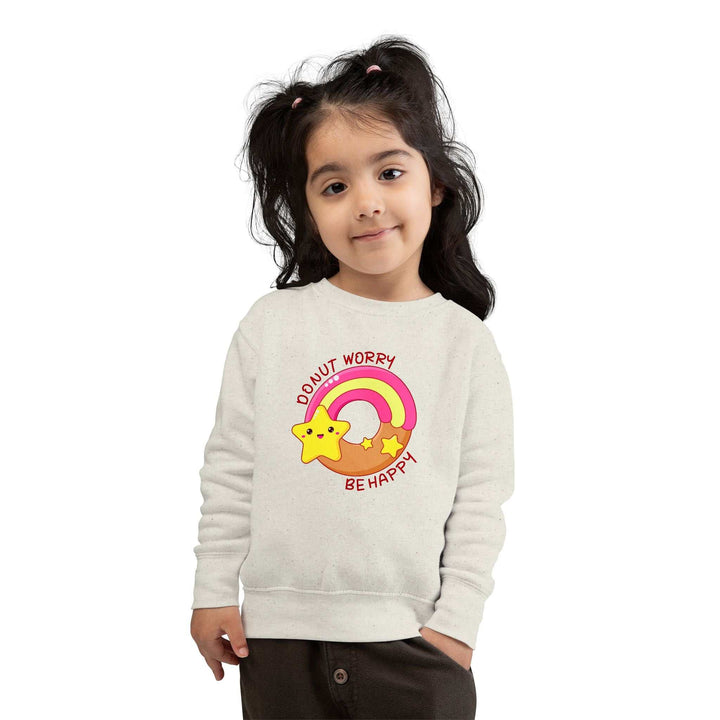 Toddler wearing Donut Worry Toddler Sweatshirt with star and rainbow