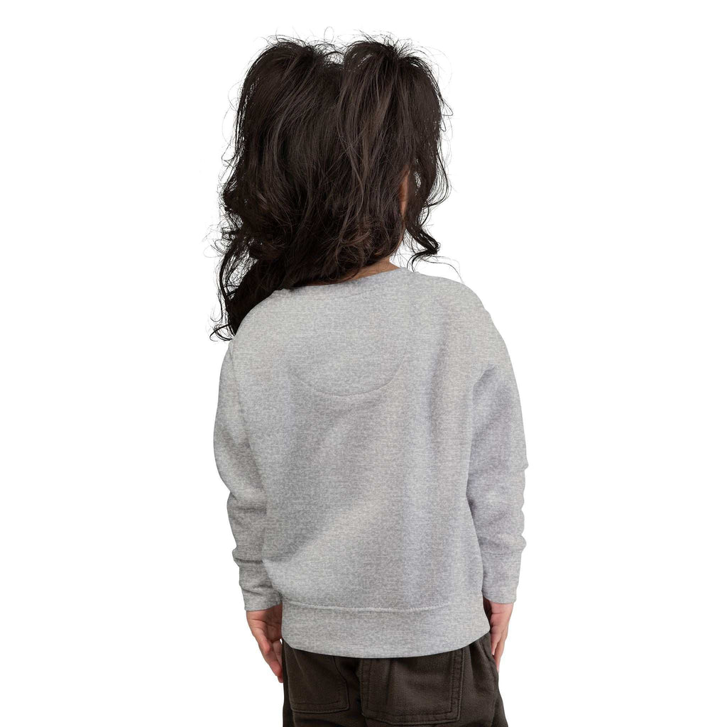 Toddler wearing gray Be Brave sweatshirt