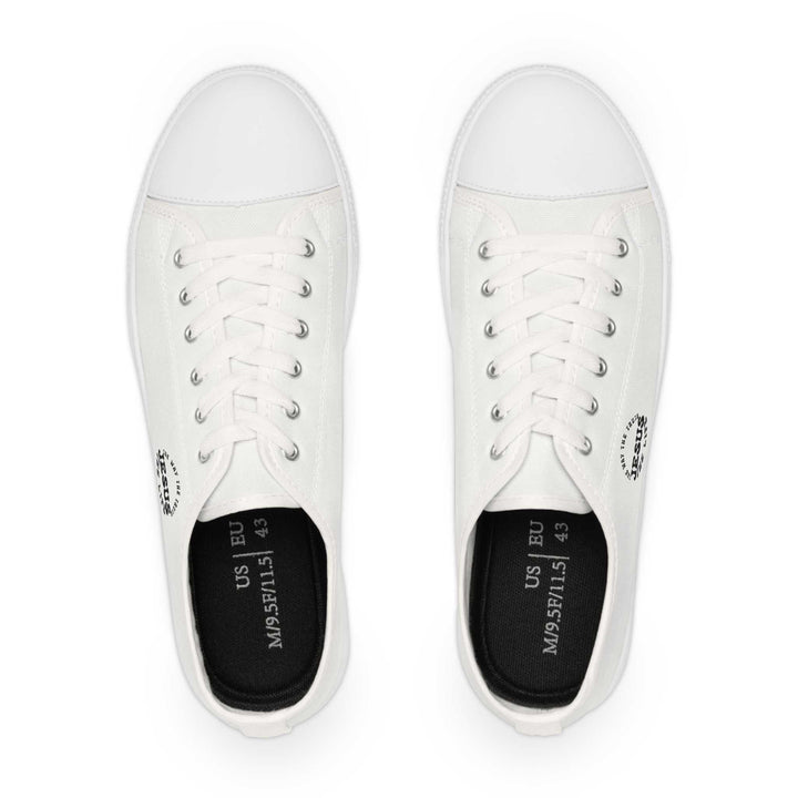 Top view of plain white men's Jesus sneakers with memory foam insoles